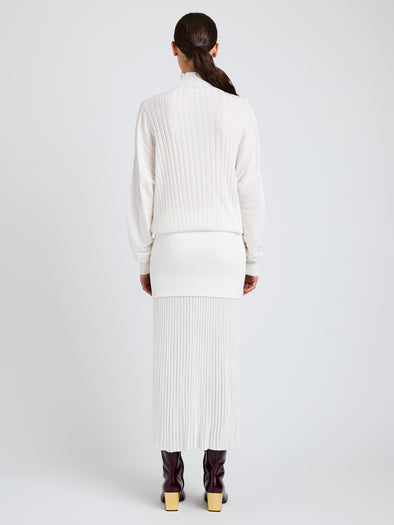 Proenza Schouler Back image of model wearing Luiza Sweater in Sunburst Rib in White