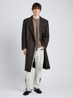 Proenza Schouler Front full length image of model wearing Orlando Coat in Wool in Charcoal Herringbone