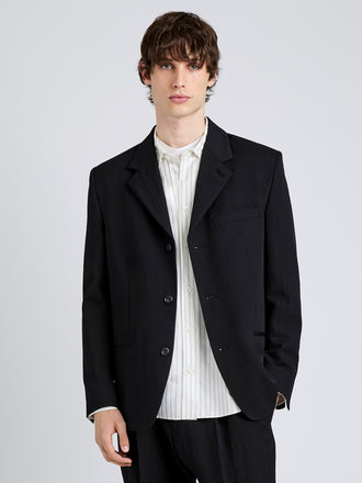 Proenza Schouler Front cropped image of model wearing James Jacket in Wool Suiting in Black