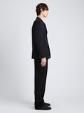Proenza Schouler Side full length image of model wearing James Jacket in Wool Suiting in Black