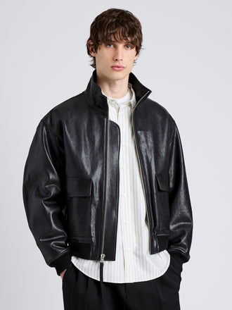 Proenza Schouler Front cropped image of model wearing Sterling Bomber in Leather in Black