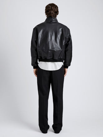 Proenza Schouler Back full length image of model wearing Sterling Bomber in Leather in Black