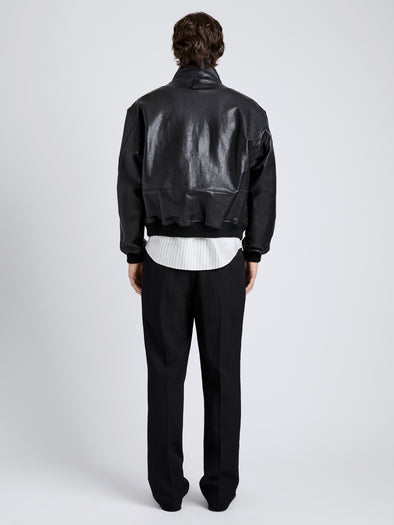 Proenza Schouler Back full length image of model wearing Sterling Bomber in Leather in Black