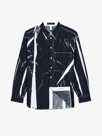 Proenza Schouler Still Life image of Simon Shirt in Garment Print Poplin in White/ Black
