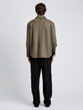 Proenza Schouler Back full length image of model wearing Beni Shirt in Jersey Flannel in Taupe