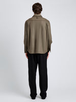 Proenza Schouler Back full length image of model wearing Beni Shirt in Jersey Flannel in Taupe