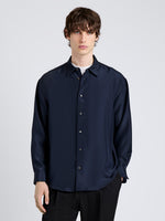 Proenza Schouler Front cropped image of model wearing Louis Shirt in Silk in Dark Navy