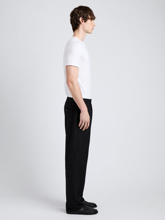 Proenza Schouler Side full length image of model wearing Willem Pant in Jersey Flannel in Black