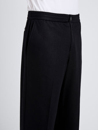 Proenza Schouler Detail image of model wearing Willem Pant in Jersey Flannel in Black