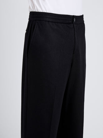 Proenza Schouler Detail image of model wearing Willem Pant in Jersey Flannel in Black