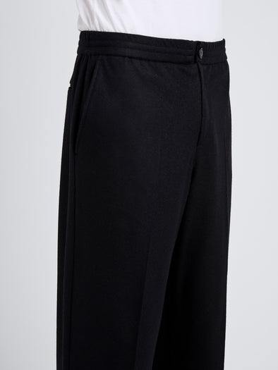 Proenza Schouler Detail image of model wearing Willem Pant in Jersey Flannel in Black