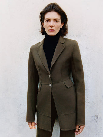 Proenza Schouler Campaign image of Maera Jacket in Bi-Stretch Double Wool 