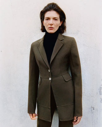 Proenza Schouler Campaign image of Maera Jacket in Bi-Stretch Double Wool 