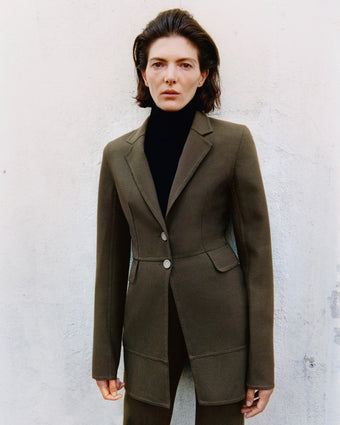Proenza Schouler Campaign image of Maera Jacket in Bi-Stretch Double Wool 