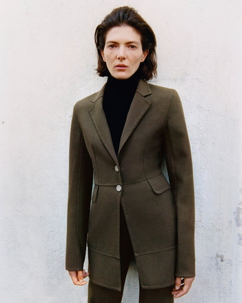 Proenza Schouler Campaign image of Maera Jacket in Bi-Stretch Double Wool 
