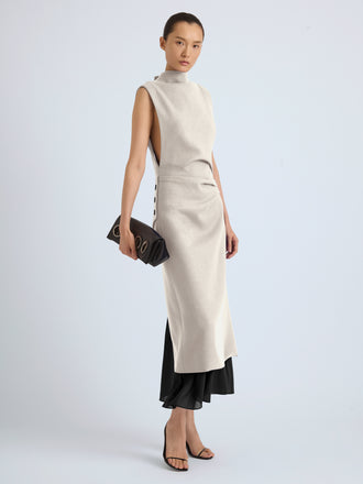 Proenza Schouler Front Full Length Image of MAILA DRESS IN STRETCH WOOL CREPE in Macadamia