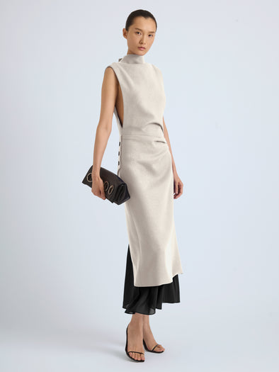 Proenza Schouler Front Full Length Image of MAILA DRESS IN STRETCH WOOL CREPE in Macadamia