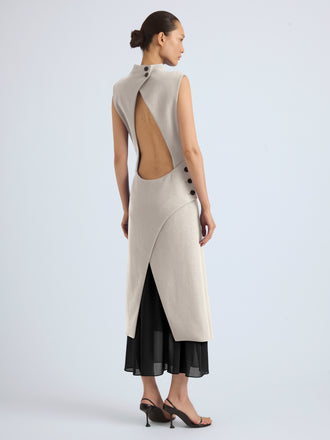 Proenza Schouler Front Full Length Image of MAILA DRESS IN STRETCH WOOL CREPE in Macadamia