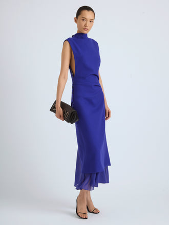 Proenza Schouler Front On Model Image of MAILA DRESS IN STRETCH WOOL CREPE in Ultramarine