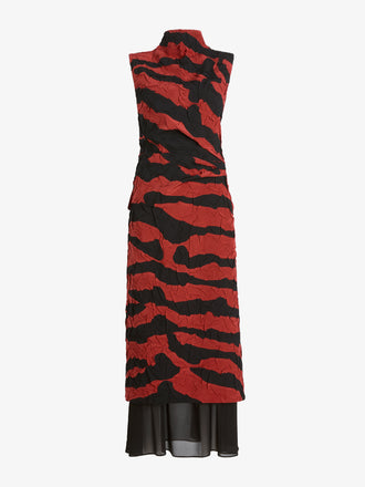 Proenza Schouler Still Life Image of MAILA DRESS IN TIGER CRINKLE INTARSIA in Paprika/Black