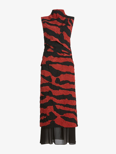 Proenza Schouler Still Life Image of MAILA DRESS IN TIGER CRINKLE INTARSIA in Paprika/Black