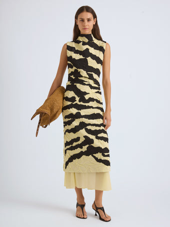 Proenza Schouler Front On Model Image of MAILA DRESS IN TIGER CRINKLE INTARSIA in Quartz Multi