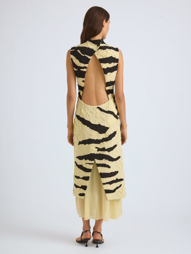 Proenza Schouler Back On Model Image of MAILA DRESS IN TIGER CRINKLE INTARSIA in Quartz Multi