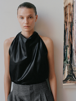 Proenza Schouler Front cropped image of model wearing Iza Top in Classic Nappa in Black