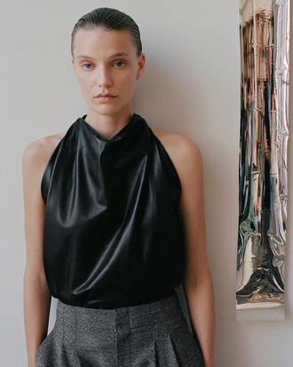 Proenza Schouler Front cropped image of model wearing Iza Top in Classic Nappa in Black