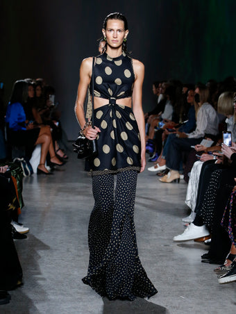 model wearing dot print top and pant