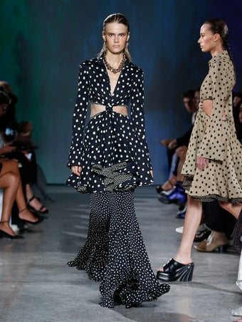 model wearing dot print top and pant