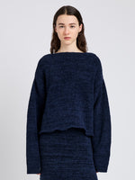 Proenza Schouler Front cropped image of model wearing Maddox Sweater in Marled Cotton in Navy Black Ombre