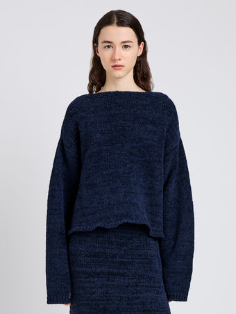 Proenza Schouler Front cropped image of model wearing Maddox Sweater in Marled Cotton in Navy Black Ombre
