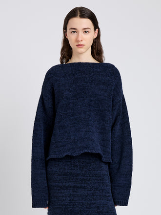 Proenza Schouler Front cropped image of model wearing Maddox Sweater in Marled Cotton in Navy Black Ombre