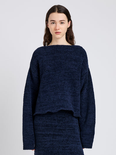 Proenza Schouler Front cropped image of model wearing Maddox Sweater in Marled Cotton in Navy Black Ombre