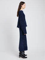 Proenza Schouler Side full length image of model wearing Maddox Sweater in Marled Cotton in Navy Black Ombre