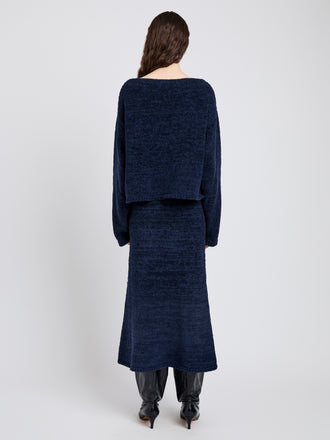 Proenza Schouler Back full length image of model wearing Sol Sweater Maddox Sweater in Marled Cotton in Navy Black Ombre