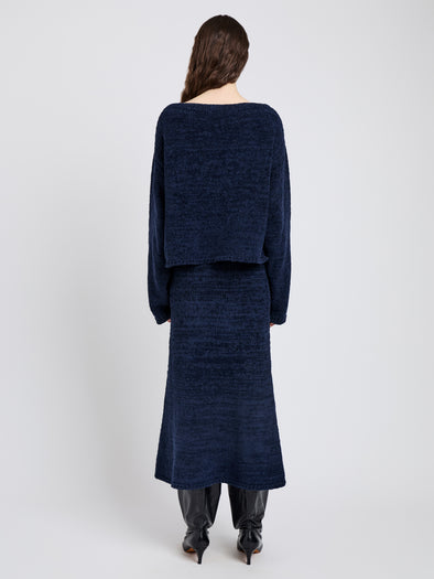 Proenza Schouler Back full length image of model wearing Sol Sweater Maddox Sweater in Marled Cotton in Navy Black Ombre
