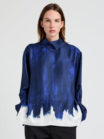 Proenza Schouler Still Life image of the Mara Top in Double Printed Silk Twill in Cobalt Multi 