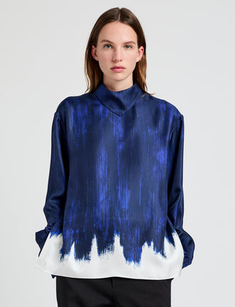 Proenza Schouler Still Life image of the Mara Top in Double Printed Silk Twill in Cobalt Multi 