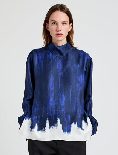 Proenza Schouler Still Life image of the Mara Top in Double Printed Silk Twill in Cobalt Multi 