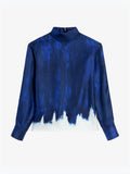 Proenza Schouler Still Life image of the Mara Top in Double Printed Silk Twill in Cobalt Multi 