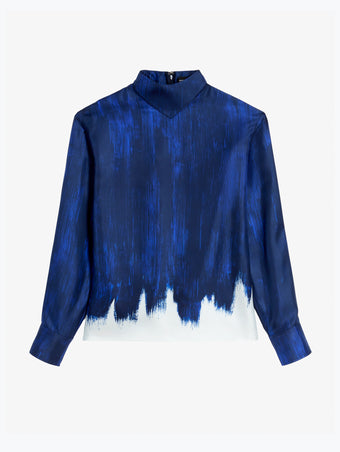 Proenza Schouler Still Life image of the Mara Top in Double Printed Silk Twill in Cobalt Multi 
