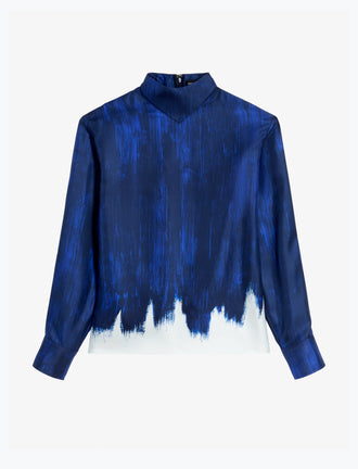 Proenza Schouler Still Life image of the Mara Top in Double Printed Silk Twill in Cobalt Multi 