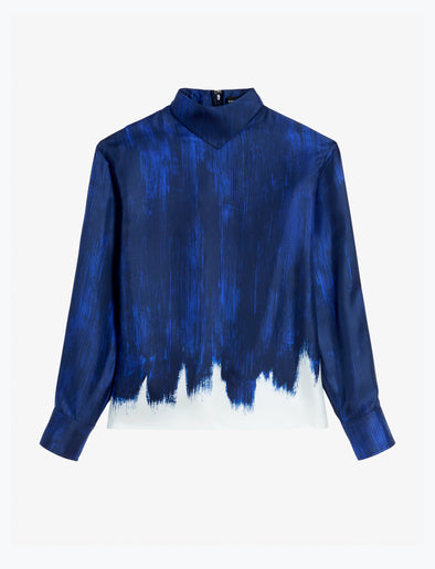 Proenza Schouler Still Life image of the Mara Top in Double Printed Silk Twill in Cobalt Multi 