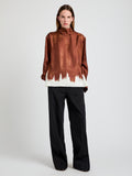 Proenza Schouler Front full length image of model wearing the Mara Top in Double Printed Silk Twill in Sienna Multi 