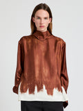 Proenza Schouler Front cropped image of model wearing the Mara Top in Double Printed Silk Twill in Sienna Multi 