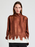 Proenza Schouler Front cropped image of model wearing the Mara Top in Double Printed Silk Twill in Sienna Multi 