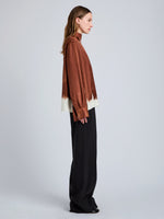 Proenza Schouler Side full length image of model wearing the Mara Top in Double Printed Silk Twill in Sienna Multi 