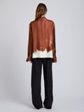 Proenza Schouler Back full length image of model wearing the Mara Top in Double Printed Silk Twill in Sienna Multi 